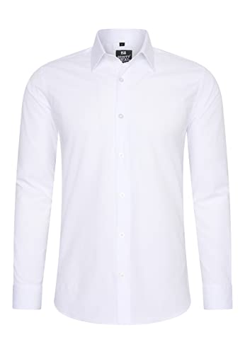 Rusty Neal Herren-Hemd Premium Slim Fit Langarm Stretch Kontrast Hemd Business-Hemden Freizeithemd, Größe S-6XL:L, Farbe:Weiß
