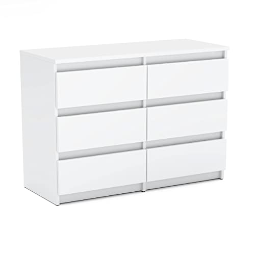 MRBLS Kommode mit 6 Schubladen Sideboard Schubladenschrank Kleiderschrank Modern Möbel mit Schubladen für Ihr Schlafzimmer (Weiß Matt) – 100 x 71,5 x 33,5 cm (B/H/T)