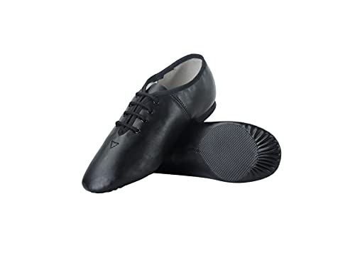 Jazz-Schuhe PU Leder Lace Up Unisex Jazz-Schuh für Frauen und Männer Tanzschuhe-Schwarz 34.5-EU