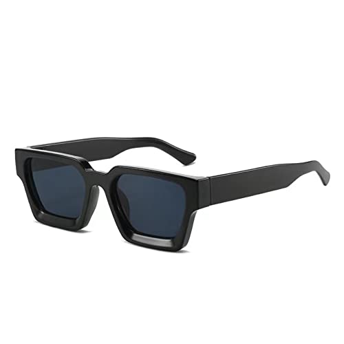 WDZAYXC Vintage Rechteckige Sonnenbrille für Damen Herren Chunky Rectangle Sunglasses Retro Brille UV400 Schutz(schwarz/grau)