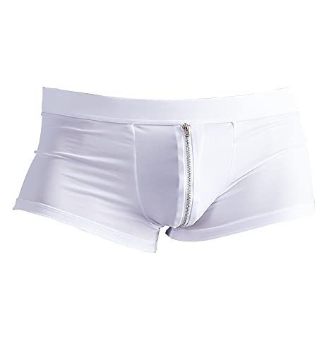 Orion Herren Pants - sexy Boxershorts mit Reißverschluss vorne, Unterwäsche für Männer, elastische Unterhose in weiß (XL)