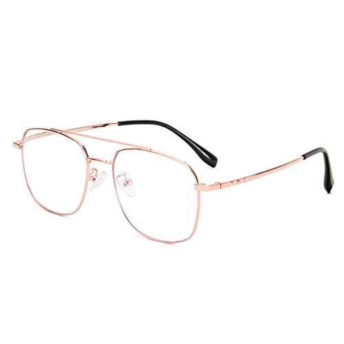 MMOWW BlauLicht blockiert Computer Titan Brillen, Metallgestell Nerd Platz Augenschutz Video Eyeglasses Anti Blendung Damen Herren (Rose Gold)