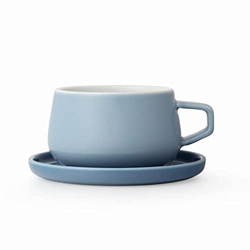 Teetasse oder Kaffee-Tasse mit Untertasse, aus Porzellan, mit Henkel, 0.3 Liter, Hazy Blau