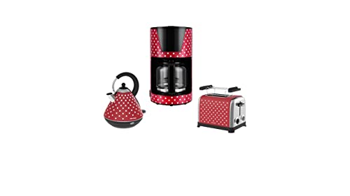 Efbe-Schott Frühstücksset Edelstahl 3-teilig Kaffeemaschine, Toaster und Wasserkocher rot/weiß gepunktet NEU*36307