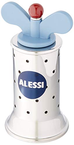 Alessi 9098 - Design Pfeffermühle mit Rippen, Edelstahl und Thermoplastisches Harz, Hellblau,8.7 x 6.5 x 8.7 cm