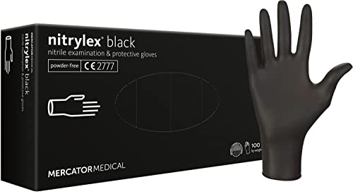 Nitrylhandschuhe schwarz | XS - XL | NITRYLEX BLACK Einweghandschuhe puderfrei deckende Farbe Textur an den Fingerspitzen Nitril-Handschuhe (L - 100 Stück, Schwarz)
