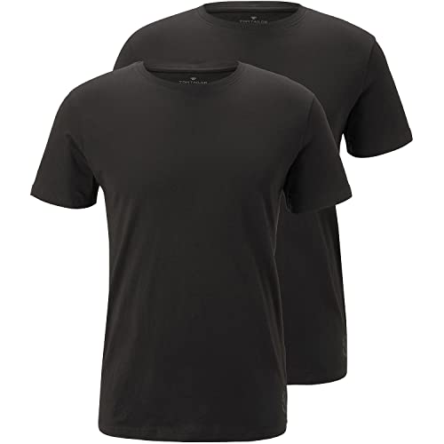 TOM TAILOR Herren Basic T-Shirt im Doppelpack 1008638, 29999 - Black, XL