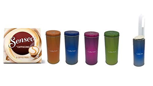James Premium Geschenkset Muttertag Cappuccino + Kaffeepaddose 18 Pads mit orange blau pink grün Aktion + 4 PADHEBER