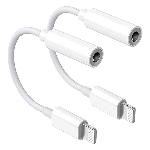 2 Pack Kopfhörer Adapter für iPhone [Certifié Apple MFi] Lightning to 3.5 mm Jack Adapter AUX Audio Dongle für iPhone 13/12Pro/12 Mini/11/Xs Max/XR/X/XS/8/7Plus/7 Kompatibel mit Allen iOS-Systemen