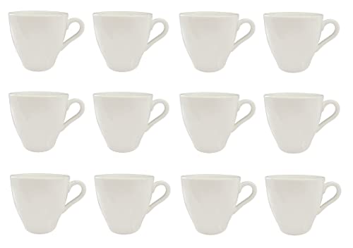 LISSEK 12 Stück Kaffeetassen mit Henkel aus hochwertiger Keramik, weiße Serie, Kaffeetassen für Heißgetränke, Arbeit, Büro, 12er Set, weißer Henkel