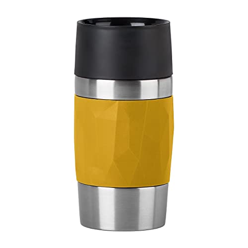 Emsa N21610 Travel Mug Compact Thermo/Isolierbecher aus Edelstahl | 0,3 Liter | 3h heiß 6h kalt | BPA-Frei | 100% dicht | auslaufsicher | 360°-Trinköffnung | Gelb | 1 Stück (1er Pack)