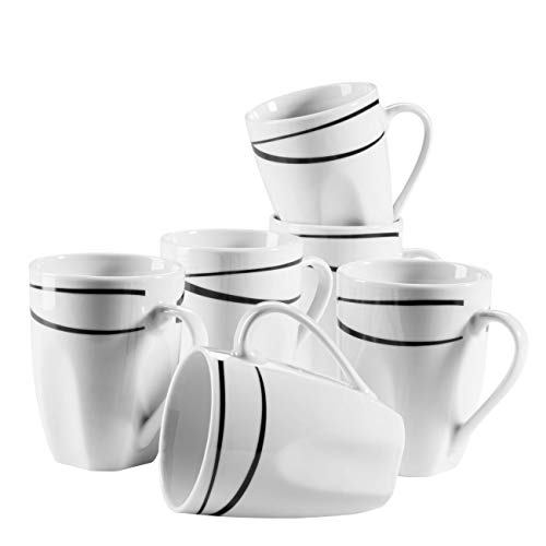 Mäser 991366 Serie Oslo, Kaffeebecher 6er-Set, große Tassen, klassisch, zeitlos, elegant, Porzellan, schwarz-weiß