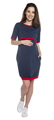 Torelle Maternity Wear 2in1 Umstandskleid Baumwolle Sommer mit Stillfunktion, Modell: Lynn, dunkelblau-rot, L