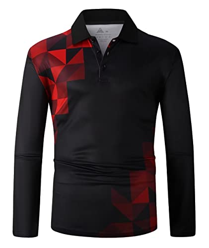 SwissWell Poloshirts Herren Langarm Polohemd Golf T-Shirt Sport Regular Fit Poloshirt Golf Knopfleiste Tops Tennis T-Shirt Frühling und Herbst（013 Schwarz Rot XL）