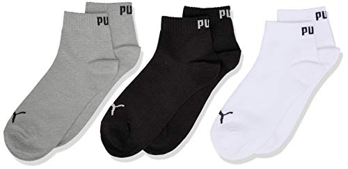 PUMA Unisex Kinder Quarter Socke, Grey/White/Black, 35/38 (3er Pack)