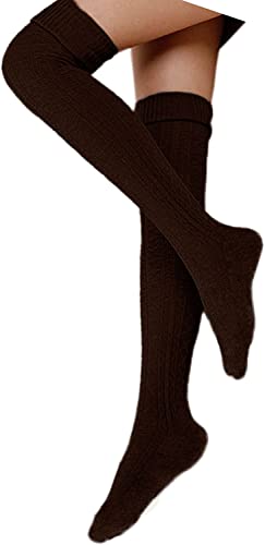 FGFD&OU Damen Overknee Socken Lange Strümpfe Strick Baumwolle Dicke Warme Überknie Kniestrümpfe Weihnachtssocken für Damen und Mädchen (Braun)