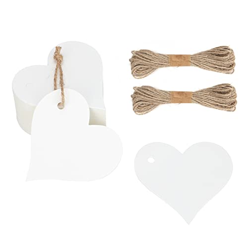 100Stk Herz Kraftpapier Geschenkanhänger, Etiketten Herzanhänger mit Schnur für Valentinstag Hochzeit Geschenke-Weiß