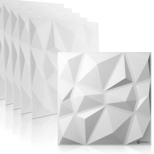 WANEELL - 3D Wandpaneele Diamond Design - 12x 50cm x 50cm Wandplatten ( 3qm ) - Hochwertige PVC Paneele ideal für die Gaming Wand - Auch als Deckenpaneele verwendbar (Weiß)