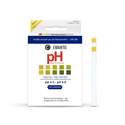 100x EWANTO pH-Teststreifen Speichel- und Urintest Messbereich pH 4,5 - pH 9,0 hoch empfindlich 100 pH Wert Indikator Streifen Indikatorpapier Lackmuspapier mit Farbkarte großes Messspektrum