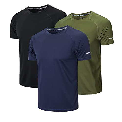 ZENGVEE 3er Pack Sport Tshirts Herren Atmungsaktive T Shirts Männer Schnelltrocknend Sportshirt Herren Kurzarm Fitness T-Shirts für Herren Tshirt Set (520-Black Nave Green-L)