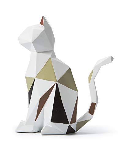 Amoy-Art Katze Skulptur Figuren Tier Statue Geometrisch Dekor Modern Wohnzimmer Haus Arts Geschenk Polyresin 19cmH