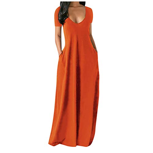 Qigxihkh Damen ärmellose Loose Plain Maxi Kleider Casual Weste Langes Kleid Mit Taschen（6-Orange, XXL）