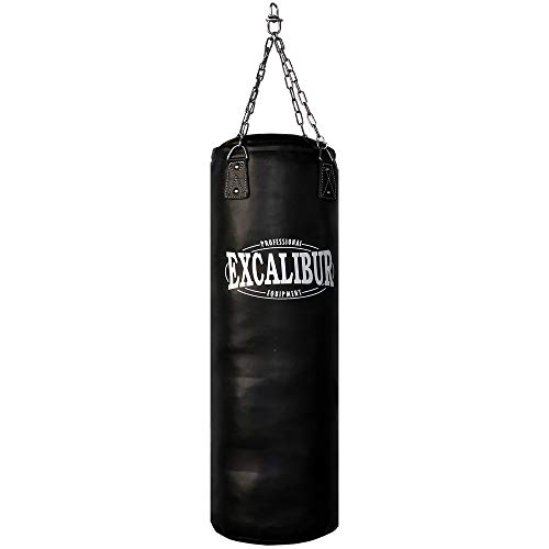 MAXXUS EXCALIBUR Boxsack PRO 120 - 4ft, Hängend, mit Halterung Drehwirbel, für Erwachsene, Gefüllt, Kunstleder, Schwarz - Punchingsäcke, Sandsack, Punching Bag, Muay Thai, MMA, Kickboxen, Kampfsport