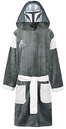 Star Wars - Mandalorian Robe für Kinder, Alter 9-10 - Flauschiger Morgenmantel - 100% Polyester, mit mandalorianischer Helmkapuze - Offizieller FANARTIKEL - Grün/Grau/Weiß
