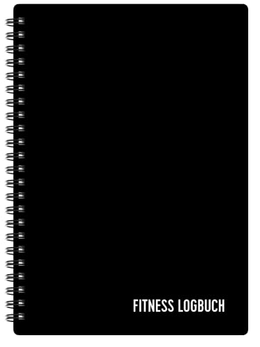 Fitness Logbuch Plastik-Cover Schwarz - undatiertes Workout-Tagebuch – A5-Format, dickes Papier, starke Bindung – stilvolles und minimalistisches Trainingstagebuch