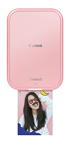 Canon Zoemini 2 „Printing Kit“ Fotodrucker inkl. 30 Blatt Zink Fotopapier (20 Sticker 5x7,6cm + 10 Circle Sticker 3,3cm), mobiler Sofortdruck mit Smartphone/Bluetooth, mit Akku, App, Rosegold