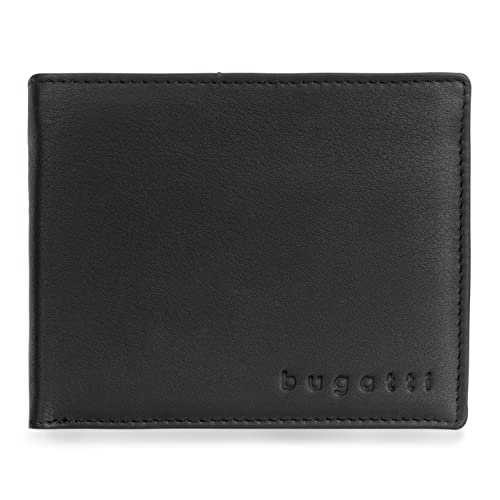 Bugatti Lima Geldbörse Herren Leder – Portemonnaie Herren Querformat Schwarz – Geldbeutel Portmonee Wallet Brieftasche Männer Portmonaise