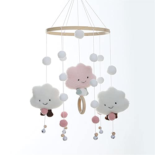 SWECOMZE Baby Windspiel Krippe mit Filzbällen 3D Wolken Mobile Bettglocke Babybett hängende Spiel Mobile für Kinderzimmer Kinder Bett Dekor (Rosa)