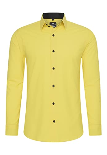Rusty Neal Herren-Hemd Premium Slim Fit Langarm Stretch Kontrast Hemd Business-Hemden Freizeithemd, Größe S-6XL:L, Farbe:Gelb