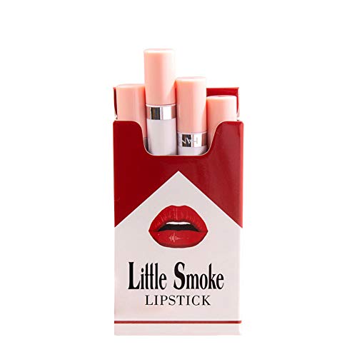 Allouli 4 Colors Matte Lipstick Set Smoke Tube Cigarette Shaped Velvet Silky Smooth Long Lasting Makeup