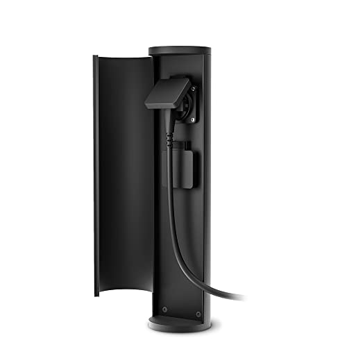 SSC-LUXon PALISO Design Steckdosensäule mit 2X Steckdosen für Garten & Außen - Energiesäule mit Tür schwarz IP44 Höhe 39,5 cm
