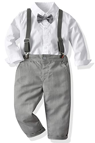 ROSEBEAR Baby Jungen Outfits Anzüge Gentleman Hosen Hemdanzüge Kinder Bekleidungset Festliche Taufanzug Kleikind Anzug Weiß grau 2-3 Jahre