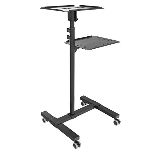 RICOO Beamer-Ständer mit Rollen Projektor-Ständer Rollbar Neigbar (CZ0800) Roll-Wagen Stand-Fuß mit 10-Kg je Ablage-Boden Laptop-Tisch mit Regal Notebook-Ständer