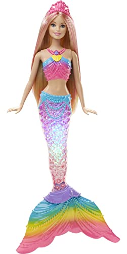 Barbie DHC40 - Dreamtopia Regenbogenlicht Meerjungfrau Puppe mit Lichtershow, Spielzeug für die Badewanne, Spielzeug ab 3 Jahren, Mehrfarbig