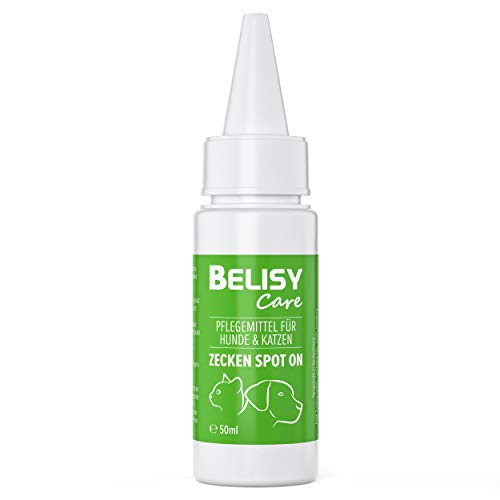 BELISY Zecken Spot On für Hunde & Katzen - 50 ml - gezielter Zeckenschutz mit Kokosöl, Saltidin & Lorbeerblattöl - Zeckenmittel gegen Zecken, Flöhe, Grasmilben, Milben & Insekten - Anti-Zeckentropfen
