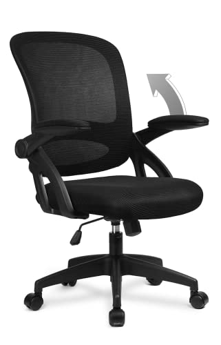 COMHOMA Bürostuhl mit hochklappbaren Armlehnen, Ergonomischer Schreibtischstuhl, Drehstuhl Chefsessel Netz Stuhl Schwarz