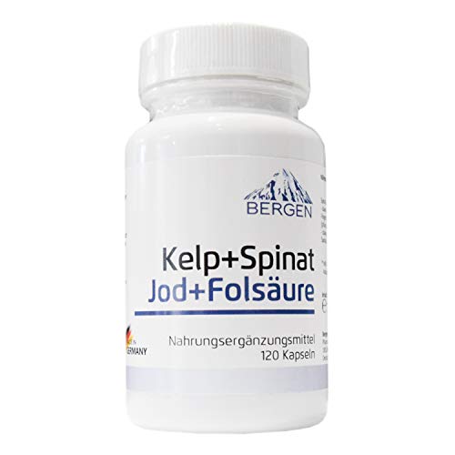 Natürliche Folsäure + Jod (aus Kelp Algen Extrakt + Spinat Extrakt) 120 Kapseln. 150 µg Jod + 800 µg Folsäure Für Kinderwunsch + Schwangerschaft.