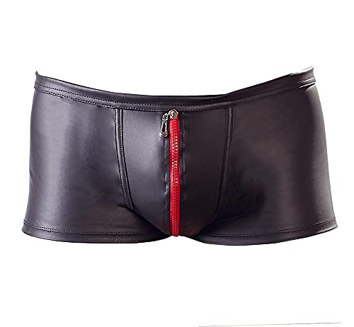 Orion Herren Pants - weiche Boxershorts mit Reißverschluss vorne, Herren-Unterwäsche in Matt-Look, schwarz rot (2XL)