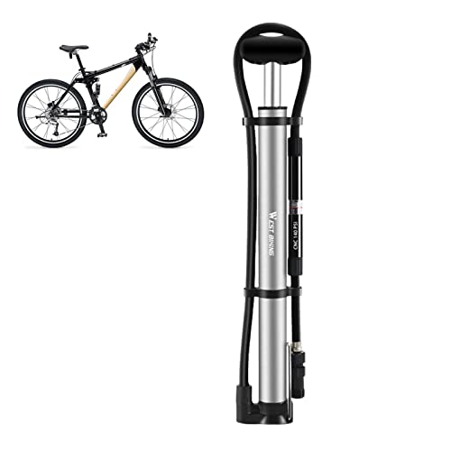 TaoYu Fahrradpumpe mit eingebautem Manometer,Tragbare Luftpumpe für Bälle mit Ballnadel - Ergonomische Fahrrad-Standpumpe mit kleberlosem Pannenset