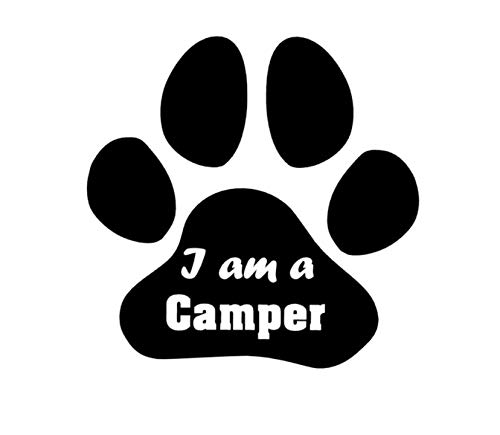 Generic Hundepfote Aufkleber inklusive I am a Camper Schriftzug. 10cm,15cm oder 20cm als Autoaufkleber, Wohnmobil Caraven Wohnwagen Camping Aufkleber (215) (10cm, Schwarz Glanz)