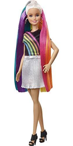 Barbie FXN96 - Regenbogen-Glitzerhaar Puppe mit langen blonden Haaren, versteckter Regenbogen aus fünf Farben, Glitzergel, Haarbürste,Haarstyling-Zubehör, Spielzeug Geschenk für Kinder ab 5 Jahren