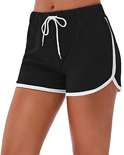 SwissWell Shorts Damen Sport Running Gym Fitness Tennis Kurz Laufshorts Yoga Jogging Retro Casual Sommer Outdoor Shorts mit Reißverschlusstasche(0546Schwarz,S)