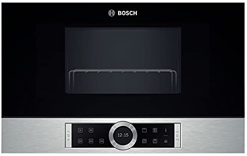 Bosch BEL634GS1 Serie 8 Einbau-Mikrowelle, 38 x 60 cm, 900W, Türanschlag Links, AutoPilot 10 10 Automatikprogramme, Reinigungsunterstützung, TFT-Touchdisplay, LED-Beleuchtung gleichmäßige Ausleuchtung