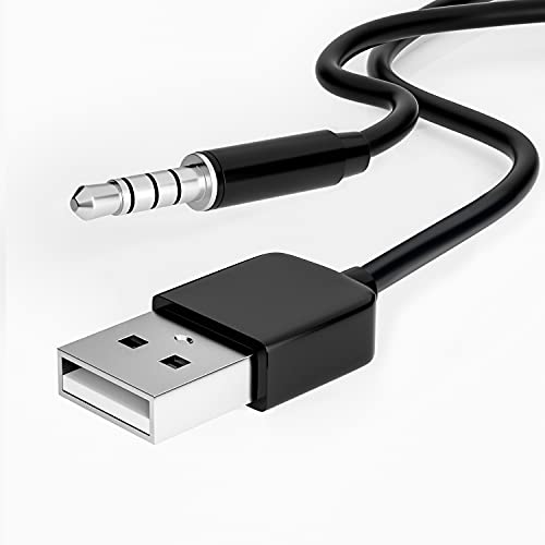 USB Klinke Kabel 3,5mm, Aux Audio Buchsenkabel auf USB 2.0-Stecker Daten Synchronisierungs und Ladekabel, für MP3/MP4-Player, Videorekorder, Taschenlautsprecher(Schwarz)