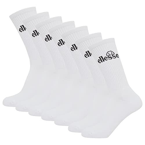 ellesse Unisex Sport-Socken, 7 Paar - Trego Sport Sock, Crew Socks, Tennis, Ripp-Bündchen, Logo Weiß 40-43