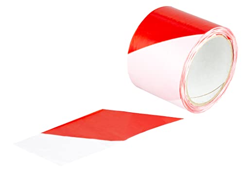 V1 Trade Absperrband - Flatterband Abmessungen 75mm x 100 m - Warnband Weithin Sichtbar - Trassenwarnband die Baustelle Markieren - Strapazierfähig und Dehnbar Caution Tape (Rot-Weiß)